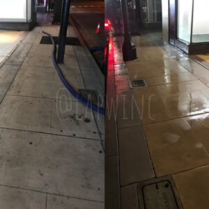 Sidewalk of retail stores pressured washed before and after
