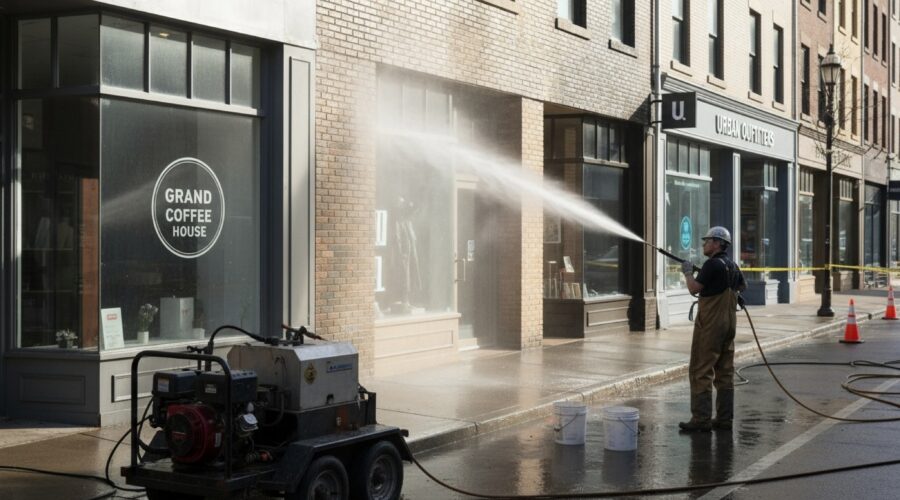 Power-washing store-front