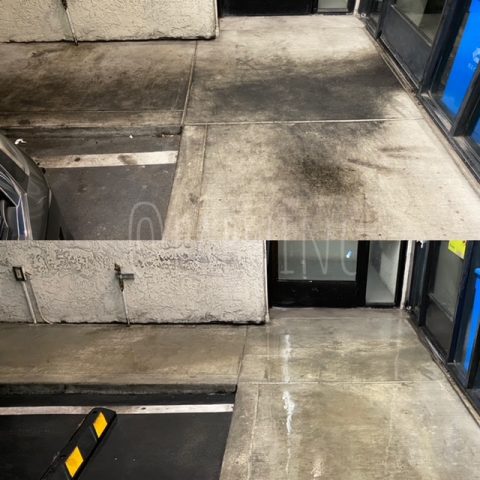 Before and after pressure washed sidewalk